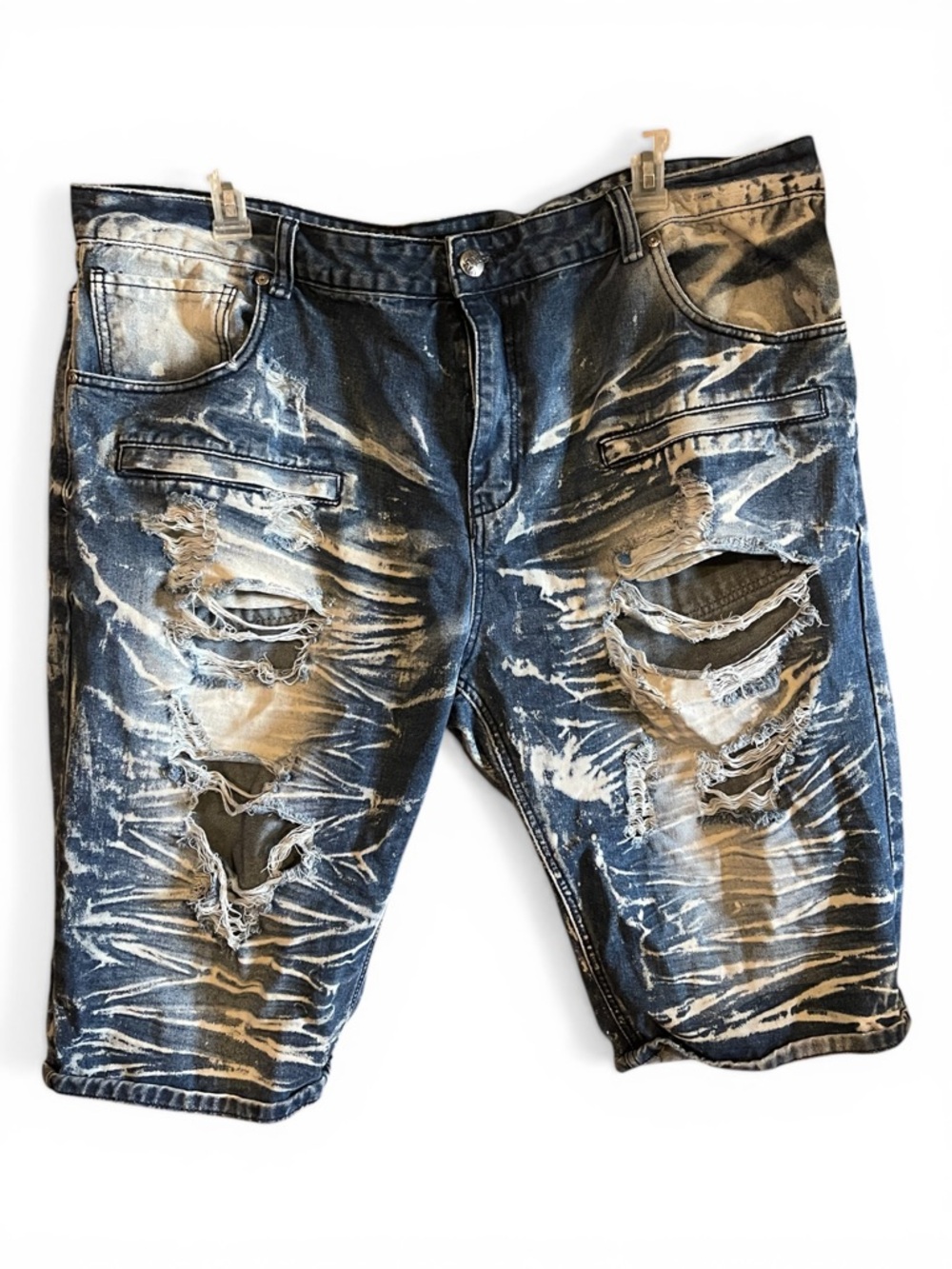 Red Ape Mens Big & Tall Size 46 Acid Wash Distressed Denim Shorts